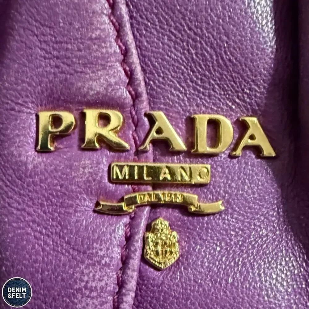 Prada Purple Leather Pleated Shoulder Bag Gold Hardware Slouchy‎ Hobo Purse Luxe